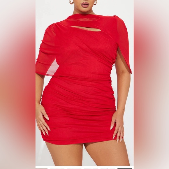 Red Ruched Mini Dress - Picture 2 of 5